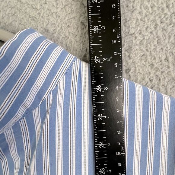 J JILL WOMENS BLOUSE BLUE STRIPED SIZE M SHORTER SLEEVES - Picture 7 of 10